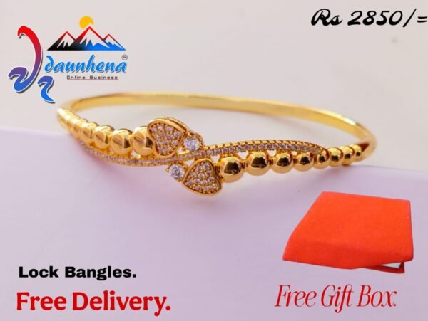 •	High Quality Gold Pleted Lock Bangles For Ladies,