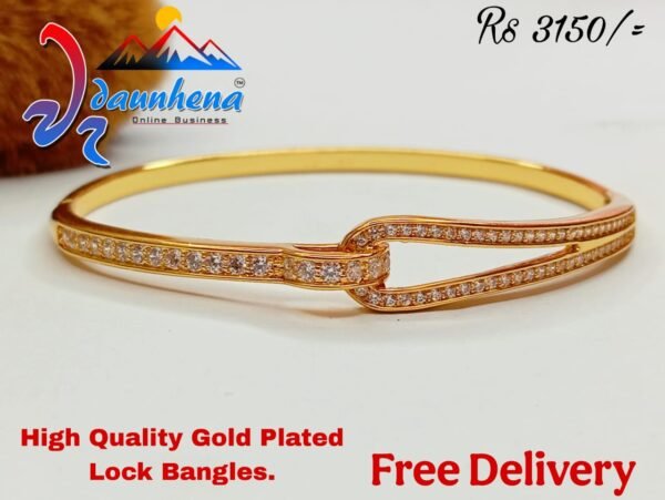 •	High Quality Gold Pleted Lock Bangles For Ladies,